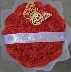 18 Red Eternal Rose Bouquet Para la mas hermosa Roses Rosas Eternas Liston Ribbon Decor Decorative Gift Decoration Bouquet Arrangement- Para la mas hermosa