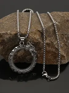 Men's Vintage Dragon Pendant Chain Link Necklace, Viking Norse Style Party Accessory, Fashionable Versatile Jewelry Gift for Valentine's Day, Father's Day