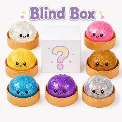 1 PC Glitter Dumpling Squishy Blind Box, All Glitter Dumpling Squishy with Steamer Box, Colorful Soft Squeeze Stress Balls Fidget Sensory Toy ,Squishy Toy Decompression Gift for Kids Adults in Birthday Christmas