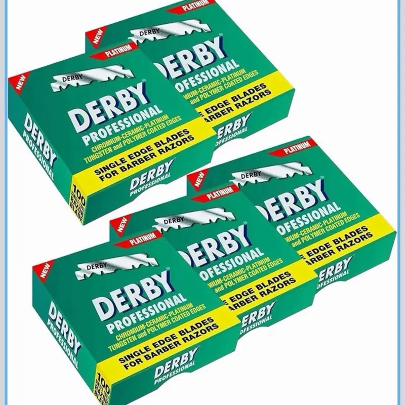 Derby Professional Green Single Edge Razor Blades 500 Pack for Barber Shops & Salons Stainless Steel Coated Platinum Chrome Tungsten Ceramic Coating Sharp Durable