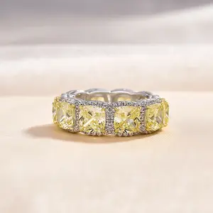 Solarii Women's Female 925 Sterling Silver Cushion Cut Yellow Stone Halo Wedding Ring - 5A Cubic Zirconia CZ, Ideal for Daily Wear