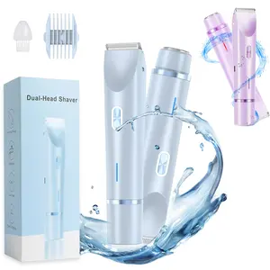 2-in-1 Women's Electric Shaver & Bikini Trimmer, Multifunctional Hair Trimmer - Wet & Dry Rechargeable, Dual-Head Design for Sensitive Areas: Bikini Line, Legs, Arms, Face, Underarms, Hair Removal Trimmer