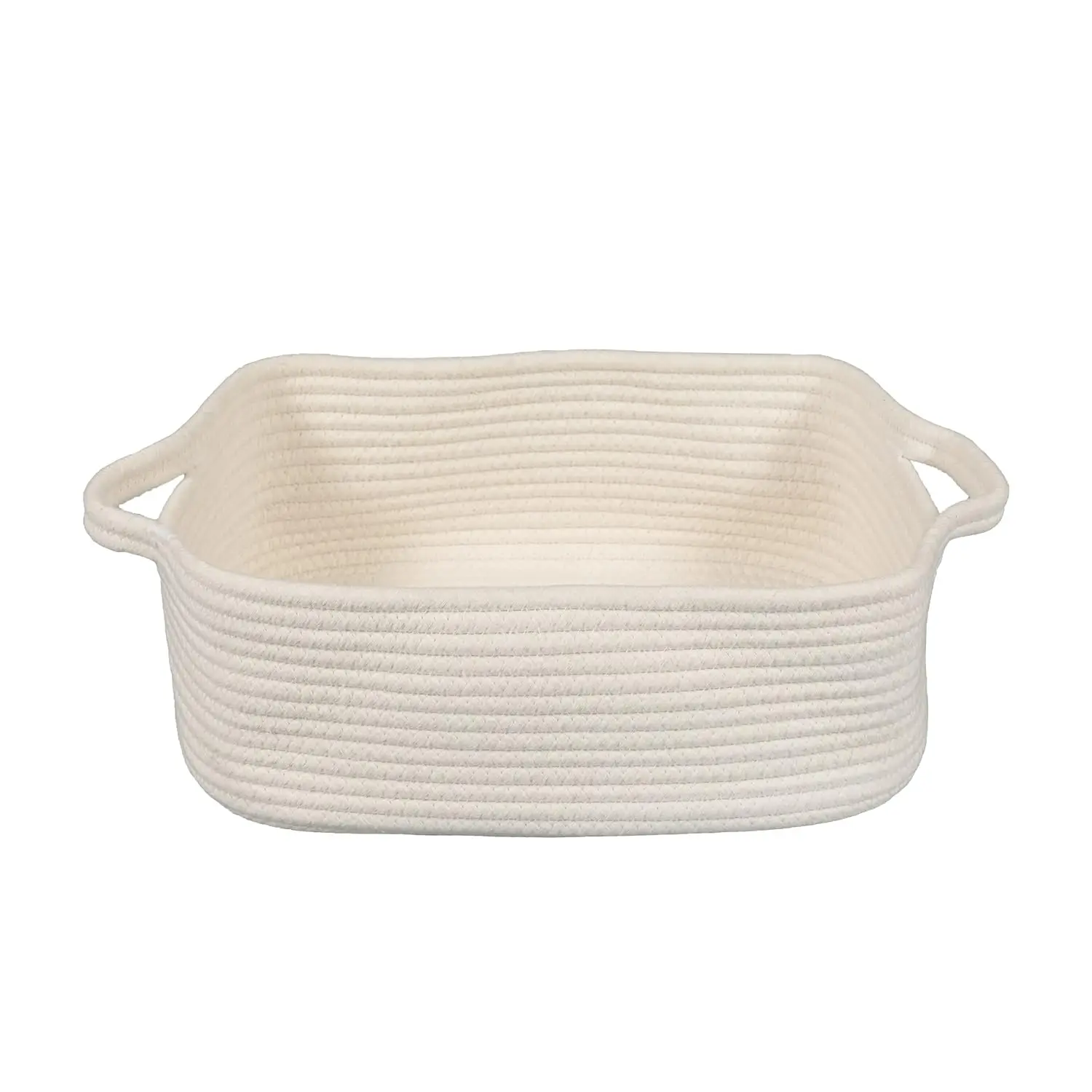 Woven Cotton Rope Storage Basket with Handles for Organizing Shelves Closet Small   Pet  Baskets Box Bin Decorative Rectangle   basket  basket Empty(white)