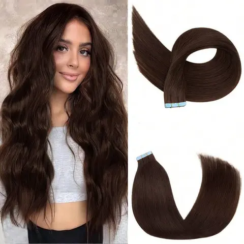 Jessie's Wig #4 Chocolate Brown Highlight Blonde Tape In Hair Extensions Premium Human Hair 14-26 Inch 20pcs Straight Remy Human Hair Tape In Extensions