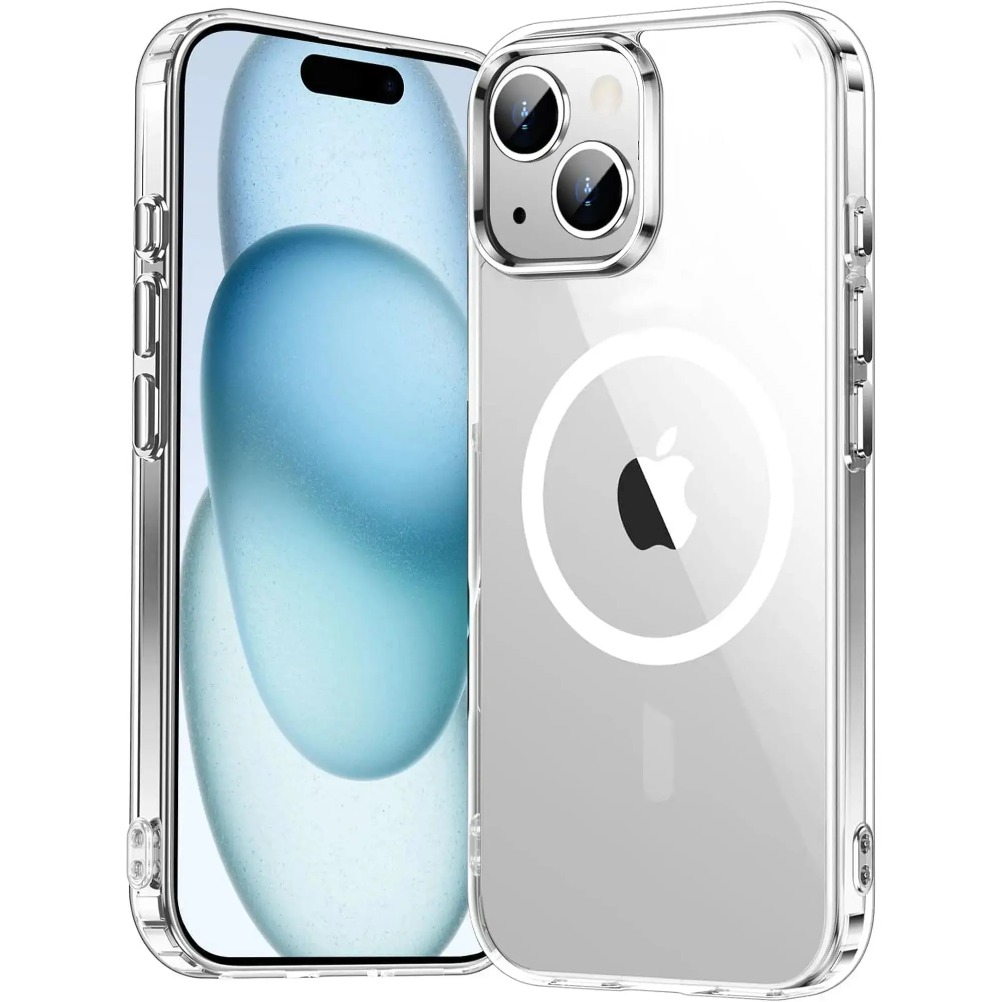 Entronix [Magnetic] Case for iPhone 13 Mini - Slim Clear Cover with Raised Edges & Dustproof Ports - Shockproof & Anti-Yellow Transparent Protection