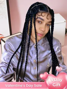 Knotless Box Braided Wig 360 Full Lace Jumbo Braided Wigs for Women, Braided Lace Front Wig with Baby Hair Detail, Synthetic Handmade Braids Wig