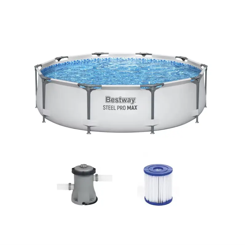 Bestway Steel Pro MAX Round Swimming Pool 10ft x 30in, Steel Frame Above Ground Pool with Pump, Durable Backyard Family Pool for Summer, Outdoor Play & Relaxation