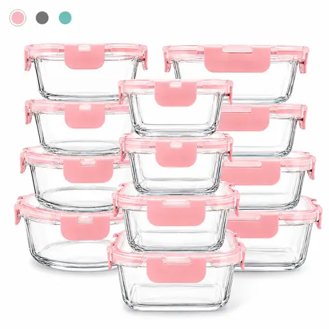 AISOON 24-Piece Rectangular Varied Sizes High Borosilicate Glass Food Storage Containers with Silicone Airtight Lids, Stackable Kitchen Accessories for Meal Prep, Refrigerator, Oven, Microwave