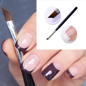 1Pc French Nail Brush Crescent Oblique French Tip Brush Silver Black Handle French Painting Drawing Tools Nail Art Brushes Nail Art Supplies