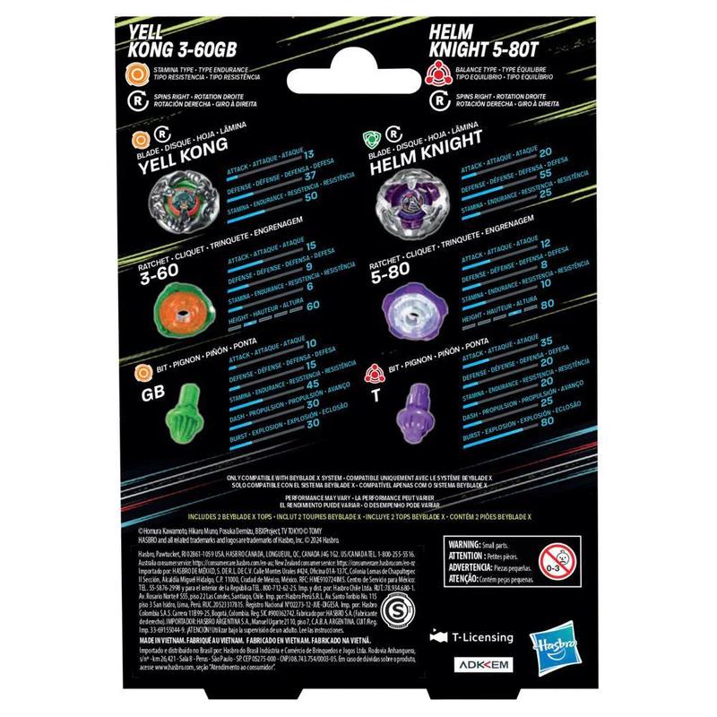Hasbro Beyblade X Yell Kong 3-60GB and Helm Knight 5-80T Top Dual Pack Set