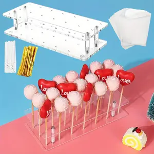 1PC Detachable Cake Lollipop Stand Holder with 100 PCS Cake Pop Sticks and 100PCS Wrappers, 100Pcs Gold Twist Ties Kit For Wedding Birthday Party Halloween Christmas Candy Decoration
