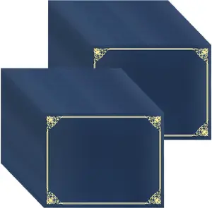 50 Pcs Certificate Holders Bulk, Navy Blue Diploma Covers Gold Foil Border, Document Covers for Letter Size 8.5x11 Award Certificates, Cardstock, Document Papers, Graduation