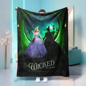 Wicked Musical Wicked the Musical Inspired Flannel Blanket - 230GSM Soft All-Season Bedspread/Throw - Elphaba & Glinda Design - Purple & Green Wicked Characters Applies to Super soft  decorative sofa/sofa/bedroom