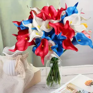30pcs Patriotic Artificial Calla Lily Bouquet - Mixed Colors of Red, Blue, And White, Never Fades, No Maintenance Required - Suitable for Home, Restaurant Decoration, And Valentine'S Day Gifts, Ideal for Weddings, Parties, Garden Decor, Birthday