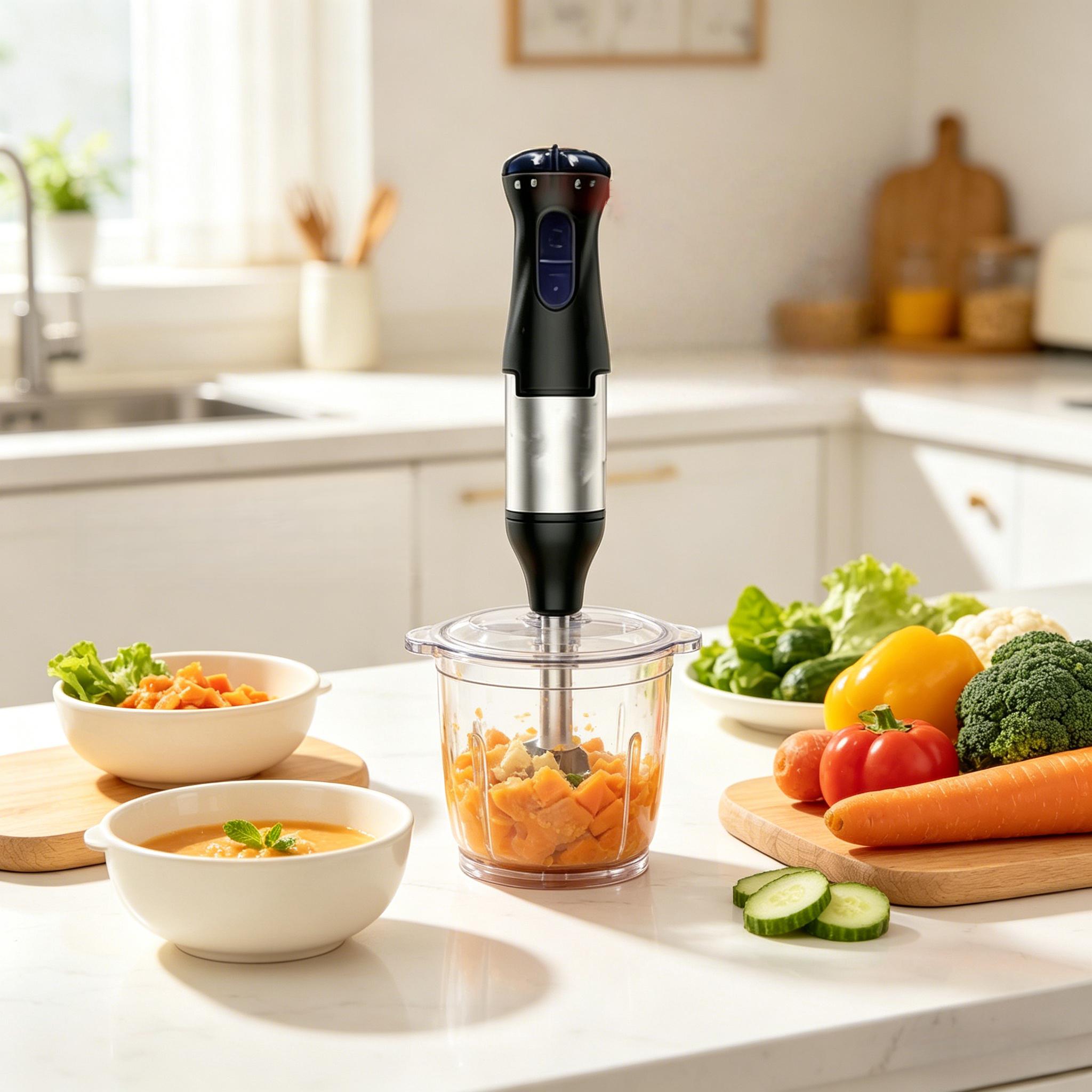 1 household four in one handheld blender, high-speed immersion blender with chopper, compact baby food machine for making smoothies, soups, puree, and daily meals