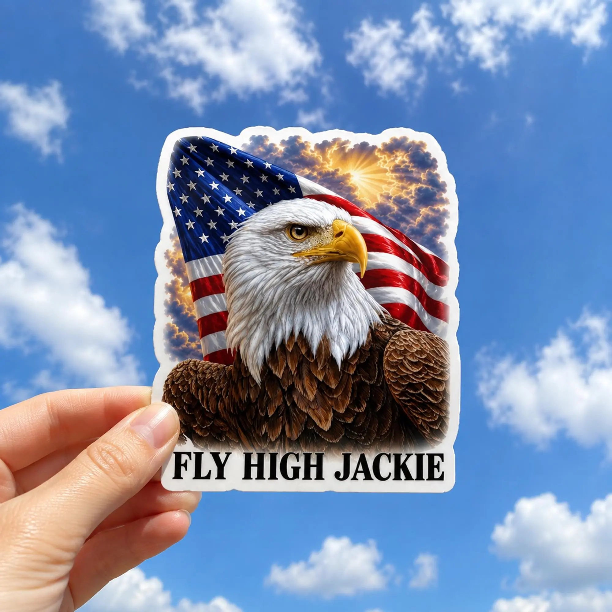 Fly Free Jackie Sticker, Big Bear Eagle Memorial Decal, Bald Eagle Tribute Sticker, Jackie the Eagle Gift