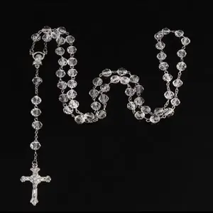 Bead Rosary Necklace Multicolored Religious with Elegant Cross Charm for Daily Devotion