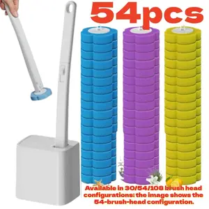 Disposable Toilet Cleaning Set, Includes 30/54pcs Replacement Brush Heads, Toilet Bowl Cleaner, Sink Cleaning System and Bathtub Drain Plug, Toilet Wand