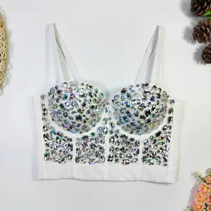 Tank Tops Short Corset Summer Spring Outfits Woman Fishbone Clothing Bra Blusas Hand Stitched Rhinestone Glisten Colorful Sling Vest Sexy Clothes Girls Nightclub Hot Wedding Party Blind Date Stage Party Shaper Ladies Crop Shirt Tube Top