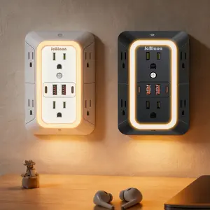 10 In 1 Smart USB Wall Charger, Usb Power Outlet, Wall Outlets, Surge Protector Night Light - 3-Level Light Multi Plug Extender With 6 Outlets &4 USB Charging Ports (2A+2C),1050J, For Home, Office, Dorm & Travel (2pack)