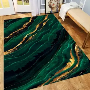 Emerald Green Rug, Marble Deoor, Gold Marble Rug, Area Rug, Abstract Rug