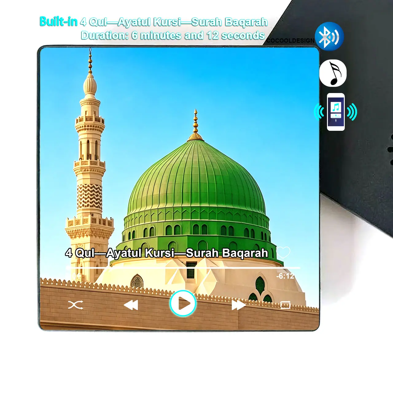 Islamic Bluetooth Play Qur'an Fridge Magnet, Personalized Photo Album Acrylic Frame, Customizable Picture & Favorite Song, Mini Home Decor with Daily Surah Reminder, Meaningful Gift for Birthday & Anniversary, Decor Accessories