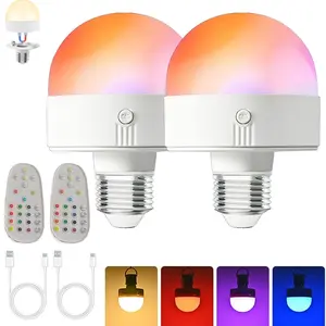 Rechargeable LED Magnetic Light Bulb, RGB 16 Colors, Dimmable with Remote Control, Adjustable Brightness Led, E27 Bulb, USB Charging, Magnetic Installation, Timing Function, Suitable for Bedroom, Living Room, Camping, etc. - A Versatile Lighti