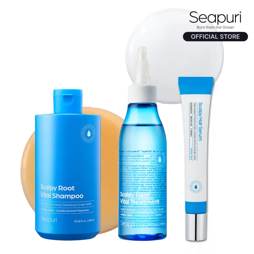[Seapuri Official] Scalpy Vital Complete Scalp Care Set | Includes Root Vital Shampoo & Treatment & Scalp Care Serum | For Stronger, Healthier-Looking Hair & Scalp, Sensitive Scalp