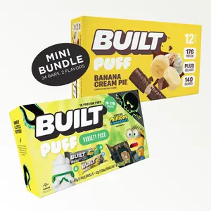 Official BUILT Bar, Minions & Monsters, Puff Protein Bar, Snack, Mini Megalive Bundle, 16g-17g Protein, 140-150 Calories, Collagen, Soft, Marshmallow-y Texture, 24 Count of Bars