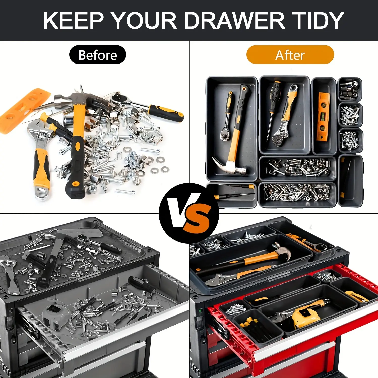 42 Piece Tool Box Divider Set, Universal Storage Trays for Workbench and Auto Repair Shop, Shock-Resistant Plastic Material
