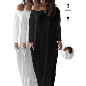 2026 Women's Oversized Long Sleeve Maxi Dress, Loose Fit Casual Loungewear, Nightgown with Pockets, Boat Neck Sleepwear