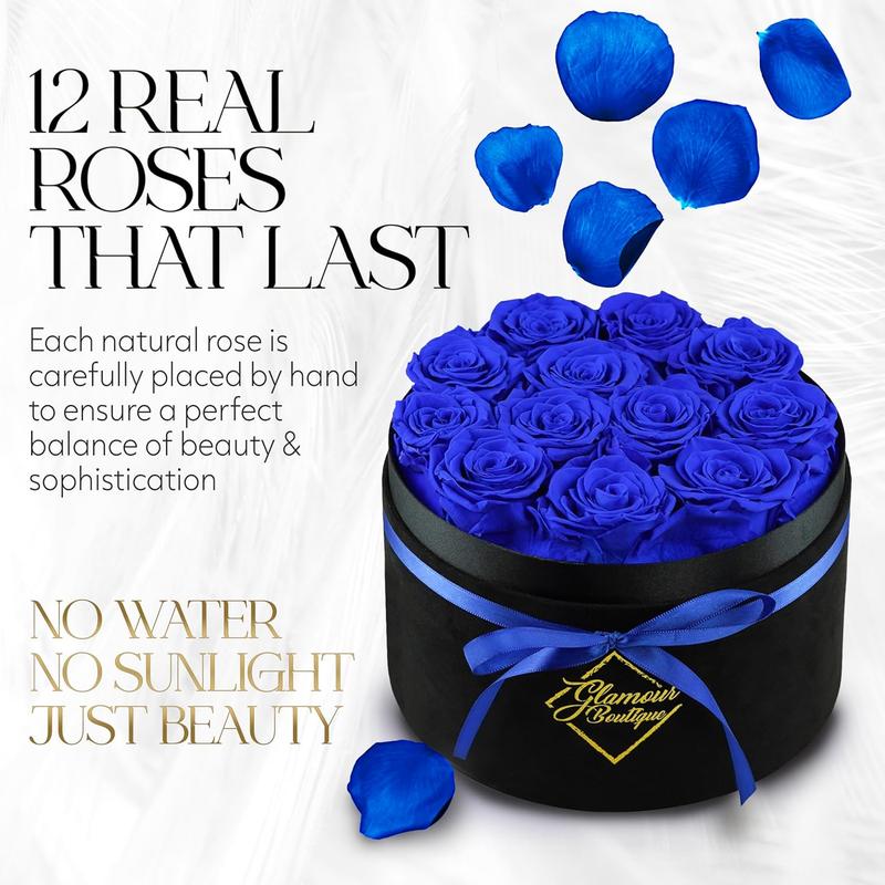 Eternal Prestige Velvet Black | 12 Blue Roses  Decor Box