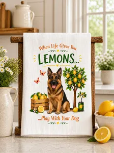 German Shepherd When Life Gives You Lemons Kitchen Towel - Waffle Weave Microfiber Kitchen Towel with Humorous Design