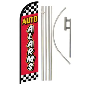 Outdoor Windless Curve Super Flag & Pole Complete Kit - 11.5x2.5ft Red Checkered Polyester Advertising Banner, Steel-Aluminium Construction, Festive & Party Supplies Backdrop