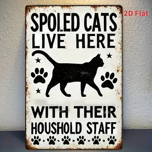 2D Flat, [2D flat]1pcs retro style tin logo - iron, charming cat, rustic metal - ideal for wall decoration in homes, bars, cafes, garages, farmhouses, wall hanging, Perfect for Room Decor Signs
