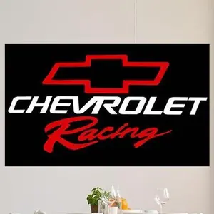 Chevy Racing Car Flag Black Tapestry   Wall Tapestry Decor Garage -  Banner Backdrop Hanging Decorative Light Peach Decoration