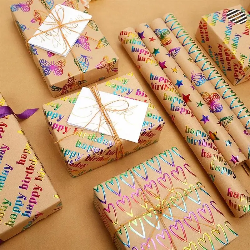 3m Roll Birthday Wrapping Paper, 17x9.8ft Gift Wrap, Gift Wrapping Supplies, Ideal for Weddings, Valentine's Day, Birthdays, Christmas, Baby Showers, DIY Bouquets, Holiday Decor