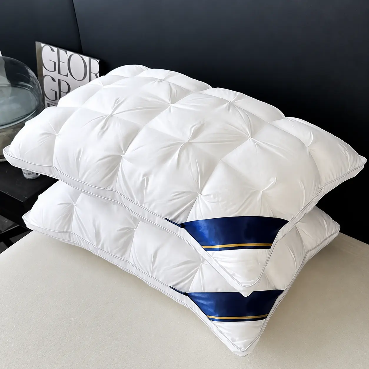 2pcs Luxury 5-Star Hotel Quality Pillows, Deep Sleep Neck Support, Non-Collapse High Pillow Core for All Seasons, Hypoallergenic Polyester Cover, Modern Pillow Design|Soft Texture Finish, Pillows for Sleeping, , Neck Pillow,