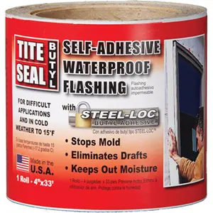 212 MAIN White Butyl Flashing, 4 in. x 33 ft. TSB433 Model, Vinyl-Aluminum Blend, Adheres to Wood, Drywall Studs & House Wrap for Home Improvement Roofing & Flooring, Openings