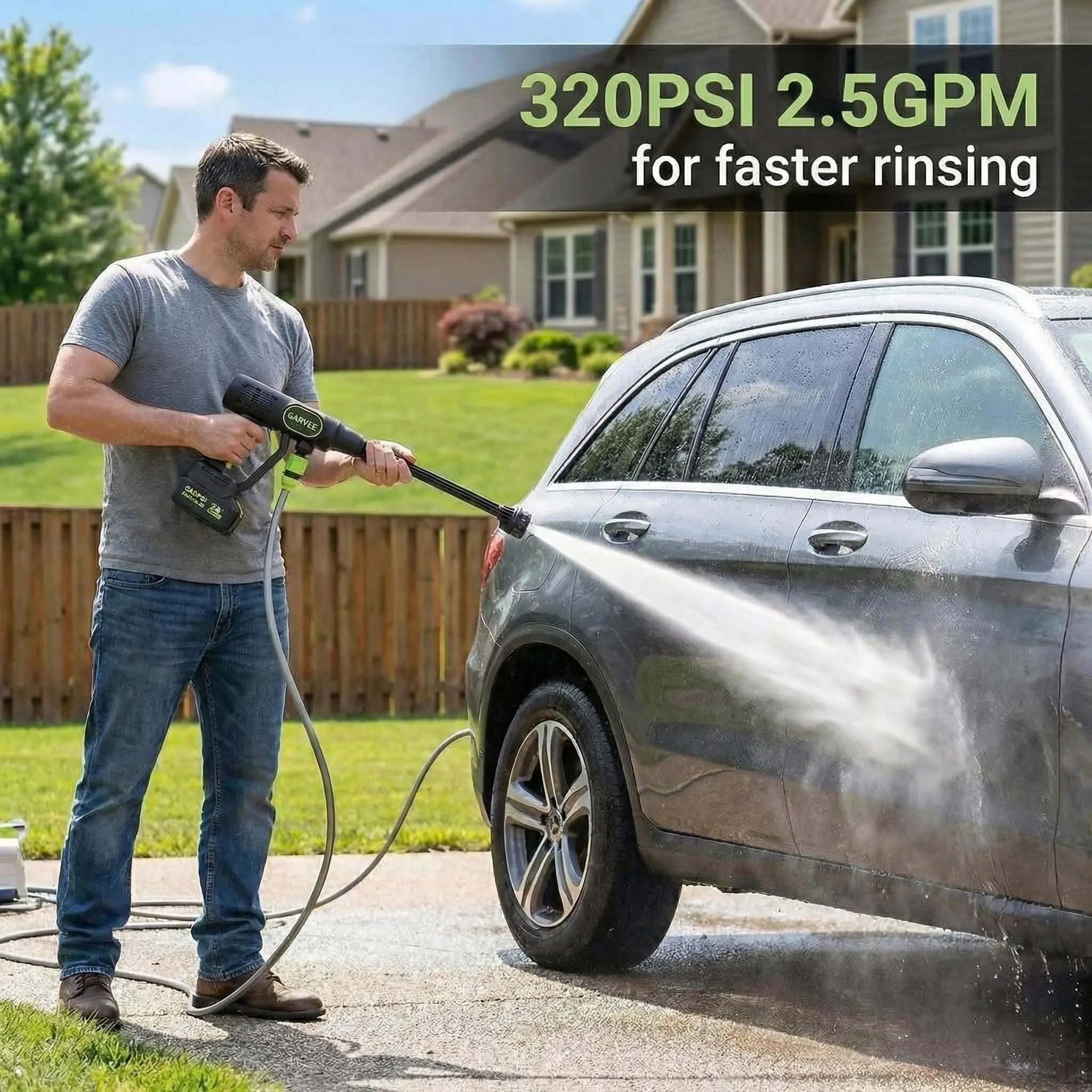 Wireless Pressure Washer 20V | 320 PSI Brushless Motor, 4.0Ah Battery, 6-in-1 Nozzle, Foam Cannon, 26ft Hose, Portable Power Washer for Car Patio Garden