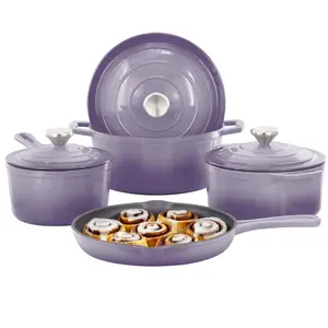 Megachef 7 Piece Enameled Cast Iron Cookware Set in Purple MegaChef