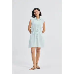 Drawstring Shirt Dress in Stripes