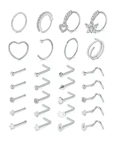 Punk Style Rhinestone Heart & Star Decorated Nose Studs, Spiral Nose Ring, Summer Versatile Stainless Steel Nose Rings Studs, Nose Rings Set for Women & Men, Body Piercing Jewelry for Party, Daily Clothing Decor Piercings Kits, Non Tarnish Jewelry