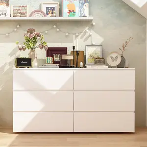 FUFU&GAGA 59 Inch Modern Wood Dresser Chest, 6-Drawer Double Storage Cabinet with Anti-Skid Legs, Wide Organizer for Bedroom, Living Room Apartment Furniture
