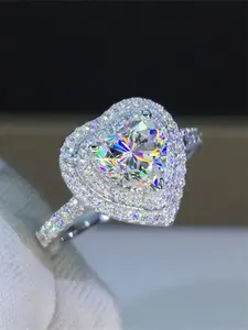 Heart Shaped Artificial Zirconia Decorated Ring, Elegant Engagement Ring, Fashion Accessories for Women, Trendy All-match & Exquisite Jewelry for Birthday Gift