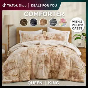 PEACE NEST 3 Piece Sherpa Reversible Comforter Set Ultra Soft Down Alternative Bedding All Season Cozy Warm Blanket with Pillowcases Queen King