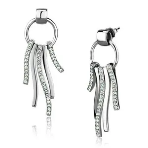 Edwin Earls Women's Lime Green Crystal Studded Dangle Hoop Earrings Stainless Steel - 47mm