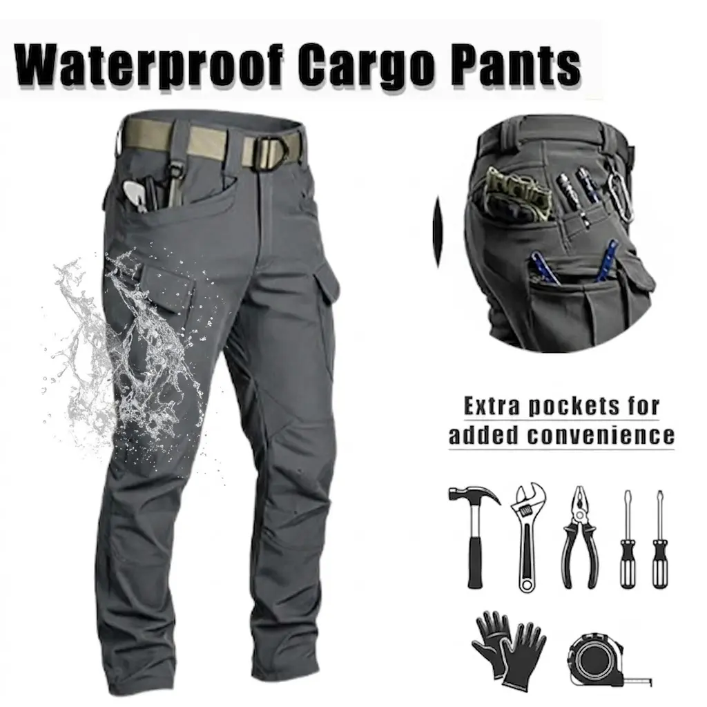 Men’s Tactical Pants – Stretch Waterproof Fabric, Single Pack, Durable Cargo Pants for Hiking, Casual Wear, and Work, Multiple Pockets (Belt Not Included)
