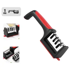 4-in-1 Knife Sharpener,Blade Repair Polish sharpen Tool,Blunt Scissors Grindstone,Original Premium Whetstone,Stainless Steel Body with Diamond Slots,Family Kitchen Multipurpose Gadget(Black and Red)