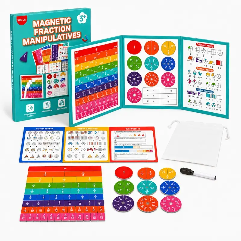 Magnetic Fraction Manipulatives, Kids Visual Magnetic Fraction Math Learning Kit,Foldable Portable Fraction Tiles & Circles, Homeschool Classroom Math Teaching Tools for Elementary Students,Hands-On Math educational learning tools for Ages 3+